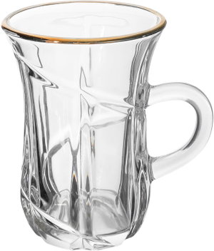 طقم بيالات شاي بيد زجاج ماكس جلاس، بخط ذهبي 6 قطع - شفاف product image 2
