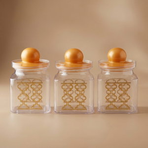 Al Saif Gallery plastic spice container set, with a golden lid, 3 pieces - transparent product image