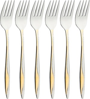طقم شوك حلا استيل السيف غاليري، 6 قطع، منقوش ذهبي - فضي product image