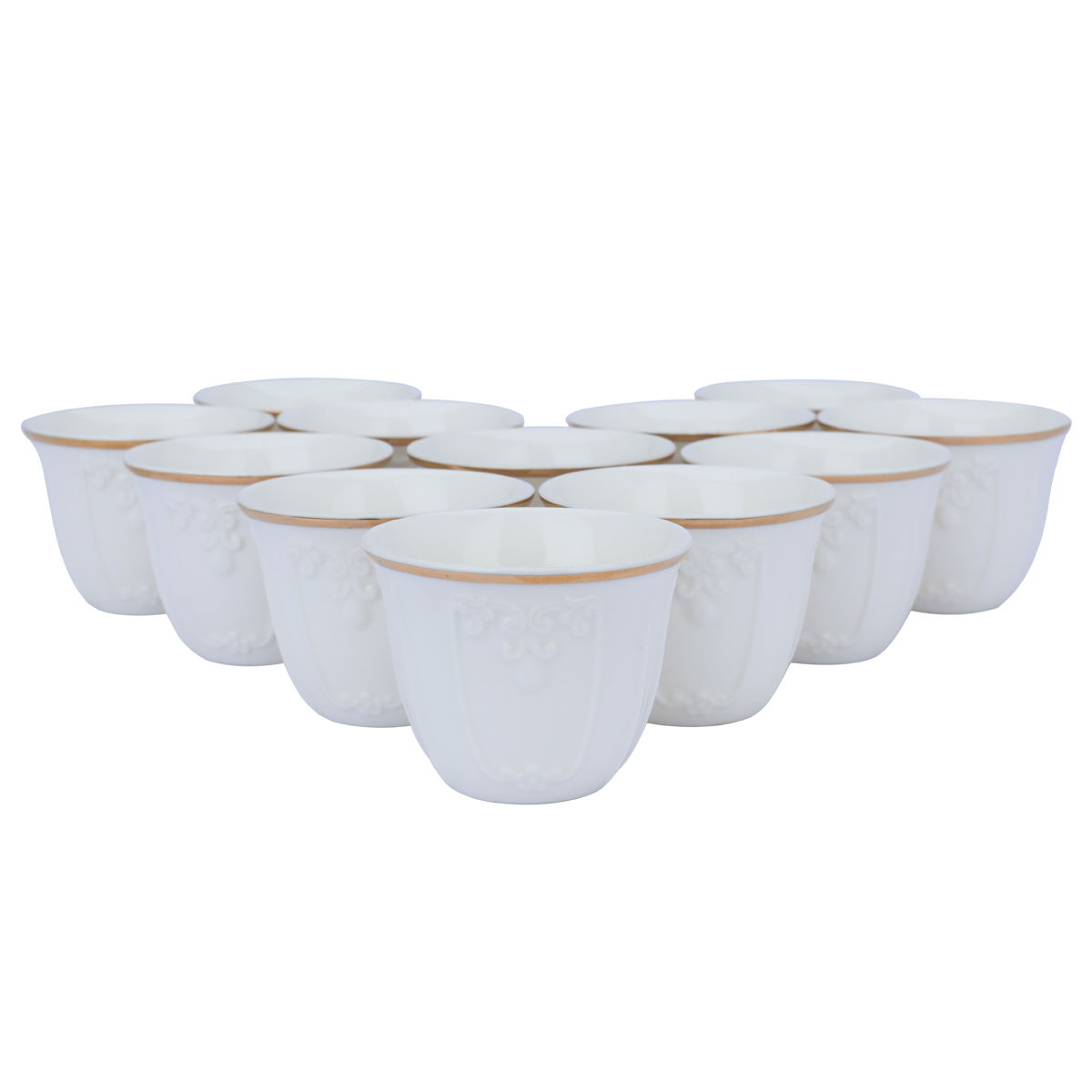 طقم فناجين قهوة عربية بورسلان السيف غاليري، نقش مضلع، 12 قطعة - أبيض product image 2