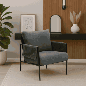 Modern Metal Chair, 85×60×60 Cm, Bouclé Fabric And Foam - Gray product image