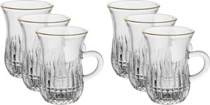 طقم بيالات شاي بيد زجاج ماكس جلاس، خط ذهبي 6 قطع - شفاف product image