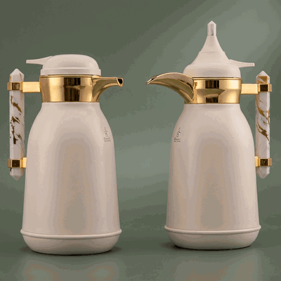Al Saif Gallery Shahd thermos set, 1 litre, gilded font, marble handle, 2 pieces - white product image 1