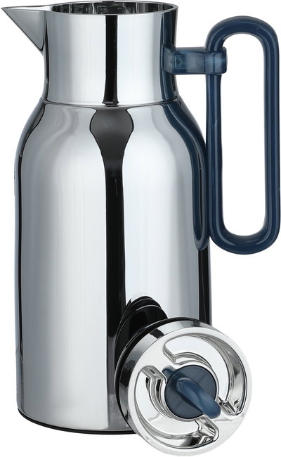 Al Saif Gallery Al Durra Thermos Set, 1/1 Liter, 2 Pieces, Glass Inner Container, Push Button, Blue Marble Handle - Silver product image 9