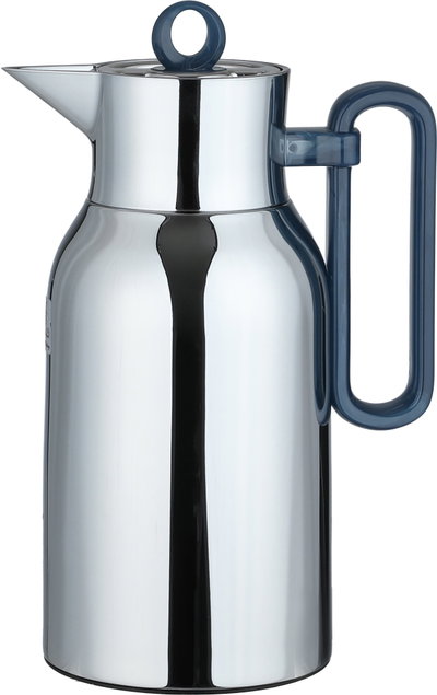 Al Saif Gallery Al Durra Thermos Set, 1/1 Liter, 2 Pieces, Glass Inner Container, Push Button, Blue Marble Handle - Silver product image 3