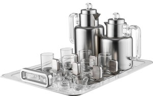 Al Saif Gallery Ronaq Thermos Set, 21 Pieces, 1/0.5 Liter, Teas with Saucers, Coffee Cups, Tray, Transparent Handle - Silver product image 2