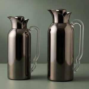 Al Saif Gallery Tuwaiq Thermos Set, 2 Pieces, 0.7/1 Liter, Glass Inner Material, Transparent Handle, Press Lid - Black product image