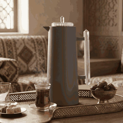Glory Lean Thermos, 1 Liter, Glass Inner Container, Push Button, Transparent Handle - Gray product image 6