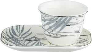 طقم فناجين قهوة سعودي مع صحون زجاج السيف غاليري، 12 قطعة، 60 مل - ابيض فضي product image 2