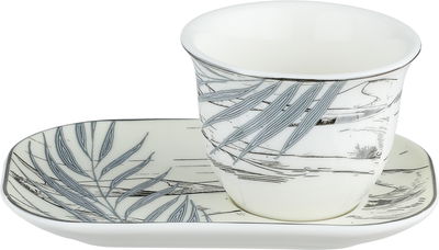 طقم فناجين قهوة سعودي مع صحون زجاج السيف غاليري، 12 قطعة، 60 مل - ابيض فضي product image 2