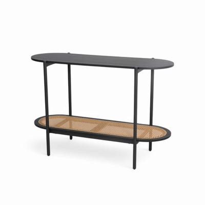 كونسول معدن، 2 رف رتان خشب، 80×120×40 سم - اسود product image 3
