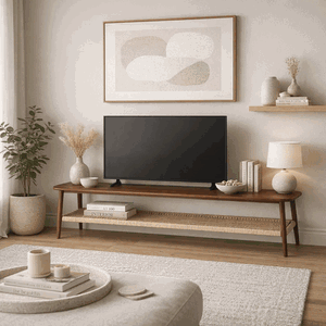 وحدة تلفاز مودرن خشب MDF و رتان، 45×160×40 سم - كوفي product image