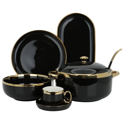طقم سفرة بورسلان السيف غاليري، 51 قطعة، دائري - أسود product image 1