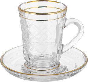 Al Saif Gallery glass tea and coffee serving set, gold, 26 pieces - transparent product image 3