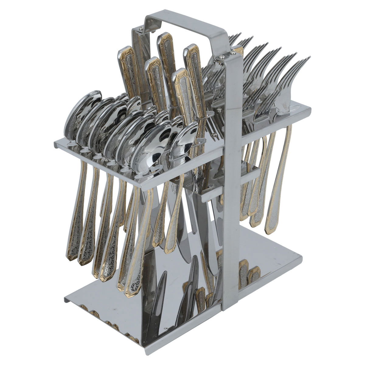 Al Saif Gallery steel cutlery set, 30 pieces, with stand - silver and gold product image 2