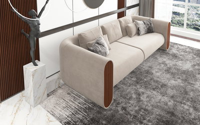 Modern Swedish wood sofa, 300x90x43 cm, Chanel fabric - light beige product image 2