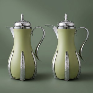 SanaAl Saif Gallery Thermos Set, 1/1 Liter, 2 Pieces, Inner Glass Container, Stainless Steel Outer Body - Light Green product image