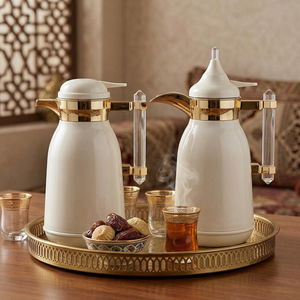 طقم ترامس شهد السيف غاليري، 1 / 1 لتر، بيد شفاف، قطعتين، حافظة داخلية زجاج حراري، هيكل خارجي استيل - أبيض product image 2