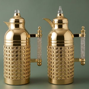 Al Saif Gallery Sarah thermos set, 1 liter, crystal handle, thermal glass inner case, steel outer case - gold product image