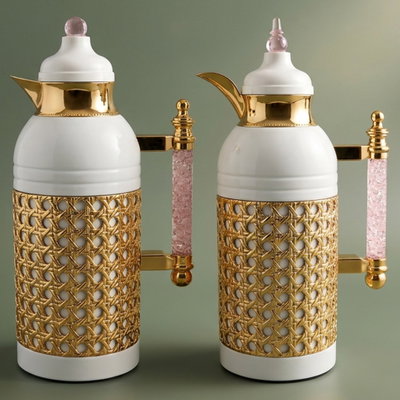 SaraAl Saif Gallery Thermos Set, 1/1 liter, crystal handle, thermal glass inner case, stainless steel outer body - pearl product image 1