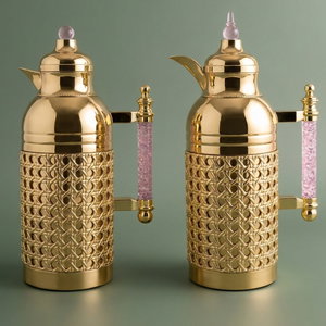 Al Saif Gallery Sarah thermos set, 1 liter, crystal handle, thermal glass inner case, steel outer case - gold product image
