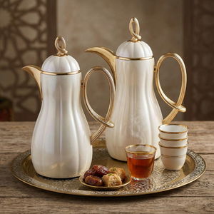 Al Saif Gallery Arwa thermos set, 1/1 liter, thermal glass inner container, plastic outer shell - golden white product image 2