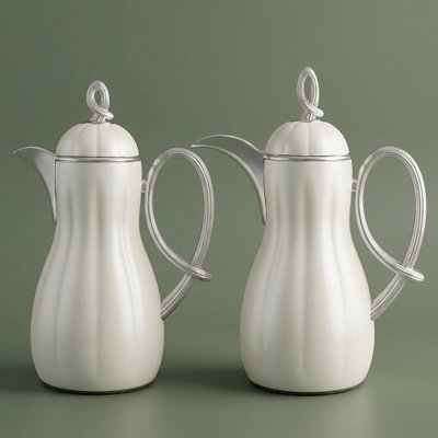 Al Saif Gallery Arwa thermos set, 1/1 liter, thermal glass inner container, plastic outer shell - silver white product image 1