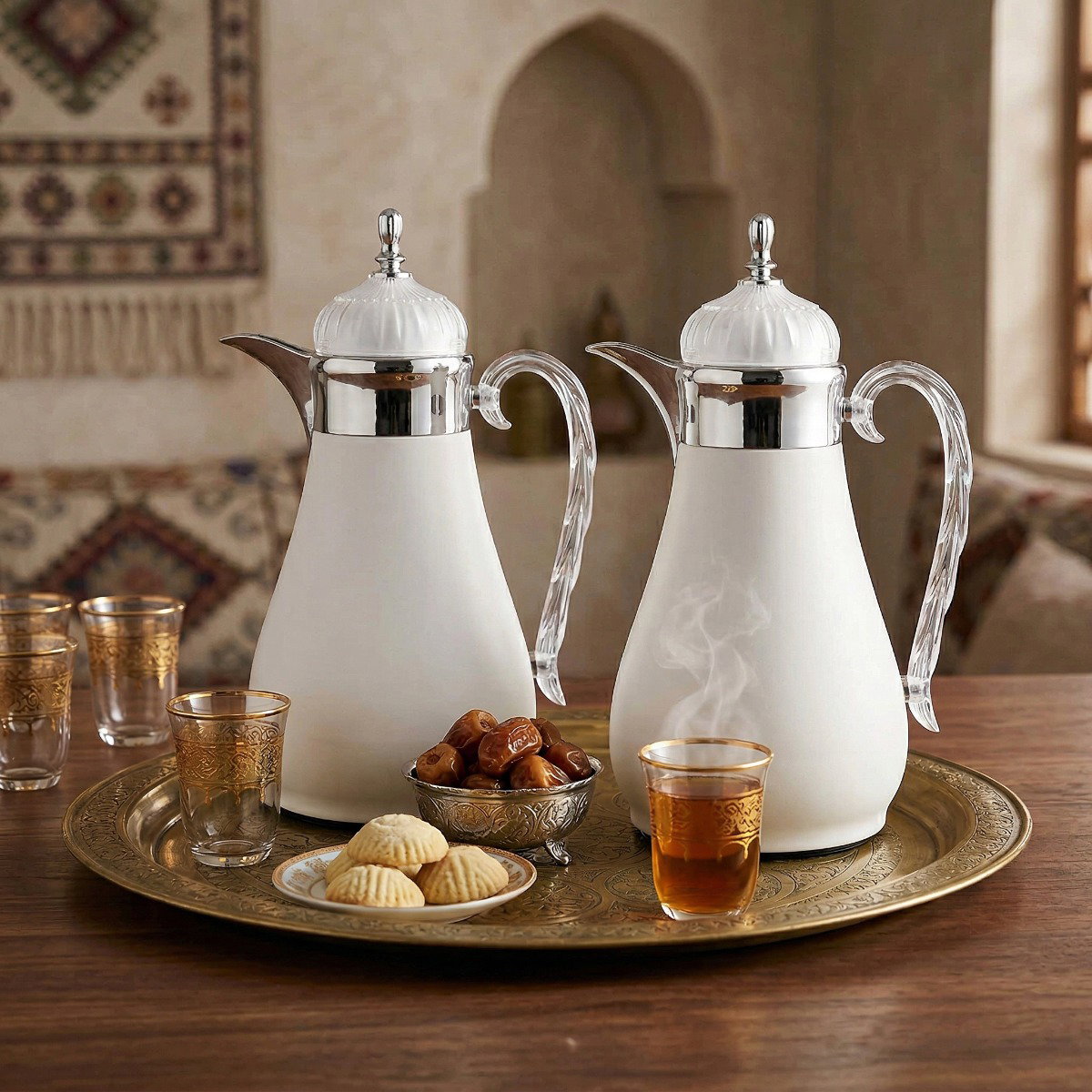 Al Saif Gallery Al Hanouf Thermos Set, 3 Pieces - Pearl Silver