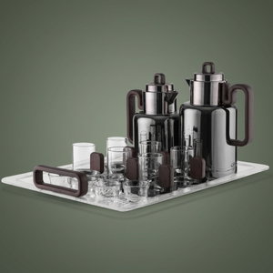 Al Saif Gallery Ronaq Thermos Set, 21 Pieces, 1/0.5 Liter, Teas with Saucers, Coffee Cups, Tray, Wooden Handle - Black product image