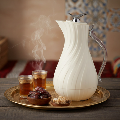 ترمس ليال جلوري، 1 لتر، خامة داخلية زجاج، يد شفاف، غطاء ضغاط - كريمي product image 2