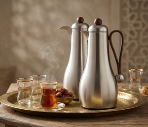 طقم ترامس غيم السيف غاليري، قطعتين، 1/1 لتر، حافظة داخلية زجاج، يد خشبي - فضي product image 2