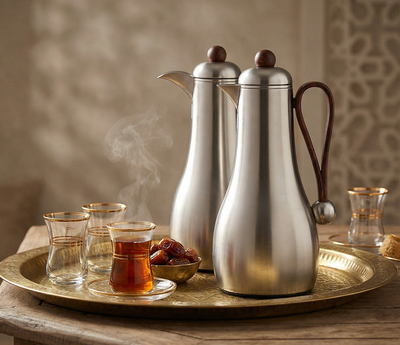 طقم ترامس غيم السيف غاليري، قطعتين، 1/1 لتر، حافظة داخلية زجاج، يد خشبي - فضي product image 2