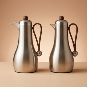 طقم ترامس غيم السيف غاليري، قطعتين، 1/1 لتر، حافظة داخلية زجاج، يد خشبي - فضي product image