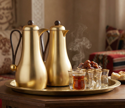 طقم ترامس غيم السيف غاليري، قطعتين، 1/1 لتر، حافظة داخلية زجاج، يد خشبي - ذهبي product image 2