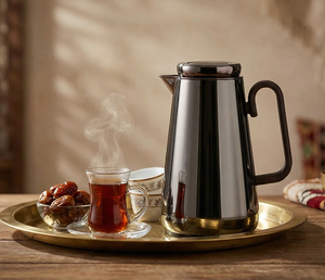 Al Saif Gallery Stainless Steel Thermos, 1 Liter, Heat-Resistant Glass Interior, Push Button, Wooden Handle - Glossy Black product image 2