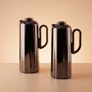 Al Saif Gallery Najdiyah Thermos Set, 1/1 Liter, 2 Pieces, Glass Inner Container, Wooden Handle, Push Button - Glossy Black product image 2