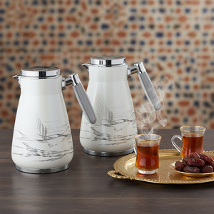 طقم ترامس سكون السيف غاليري، 0.75 / 1 لتر، 2 قطعة، حافظة داخلية زجاج، هيكل خارجي أستيل، ضغاط، يد شفاف - أبيض لؤلؤي فضي product image 2