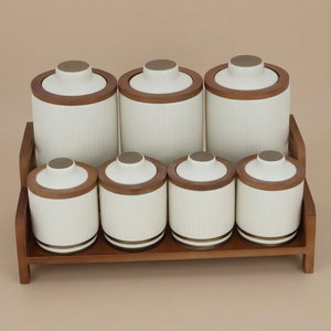 Al Saif Gallery porcelain spice box set, 7 pieces, wooden stand - beige product image