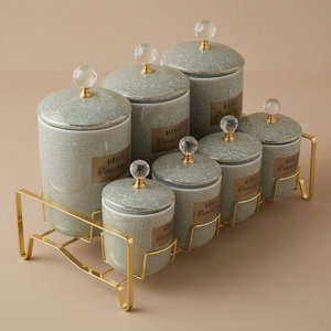 طقم علب بورسلان السيف غاليري، 8 قطع، ستاند ذهبي - رمادي product image