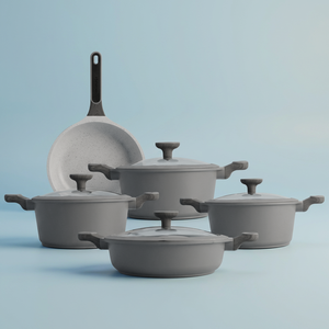 طقم قدور جرانيت وألمنيوم بغطاء زجاج روبوست، 9 قطع - رمادي غامق product image