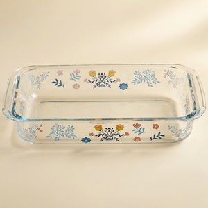 صينية فرن زجاج السيف غاليري، 26×15×5 سم، 1 لتر، نقش ورد - شفاف ازرق product image