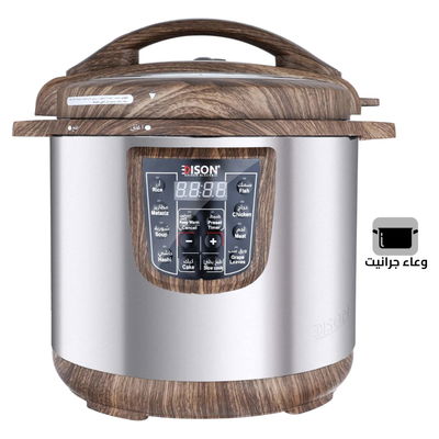 Edison Electric Pressure Pot, Granite Inner Pot, 1000 watt, 6L, 10 Cooking Functions, GT601-W/WD1 - Wood Brown product image 1