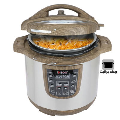 Edison Electric Pressure Pot, Granite Inner Pot, 1200 watt, 8L 10 Cooking Functions, GT801-W/WD1 - Wood Brown product image 1