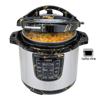 قدر ضغط كهربائي إديسون، وعاء داخلي جرانيت، 1000 واط، 6 لتر- فضي اسود product image 1