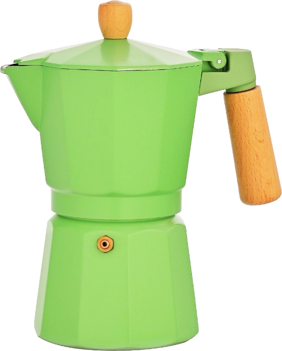 Al Saif Gallery Aluminum Espresso Coffee Maker With Wooden Handle, 6 Cups, 600 Ml - Green product image