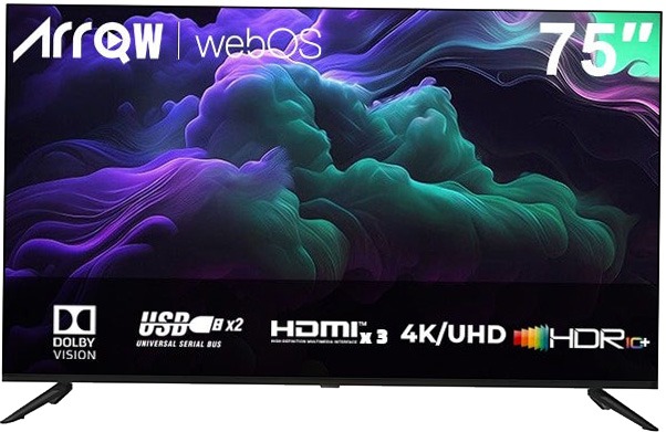 Arqio RO-75LPWS Smart LED TV, 75 inches, 4K Ultra HD, 2 HDMI ports, 3 USB ports - Black product image