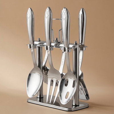 طقم ملاعق طبخ استيل مع ستاند السيف غاليري، 7 قطع - فضي product image 1