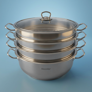 Hascevher steel pot, 5 pieces, glass lid - silver product image