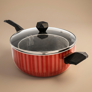 مقلاه تيفلون بمصفاة السيف بلص، غطاء زجاج بيدين، 24 سم - احمر product image