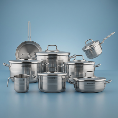 طقم قدور ستانلس ستيل استرا 2 كوركماز، 14 قطعة - فضي product image 1
